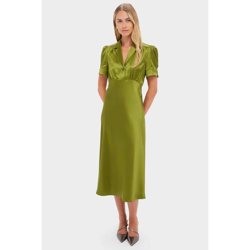 NWT Tuckernuck Woodbine Satin Bellamy Dress Green Midi (MSRP: $268) Size XS